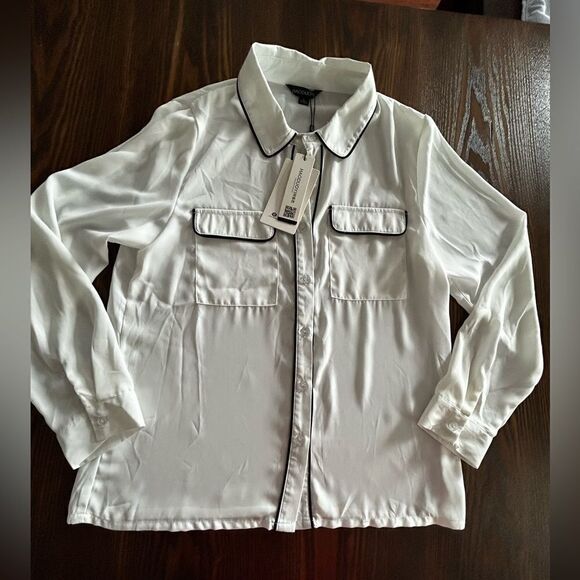 HaoDuoYi blouse women’s XL button down top black‎ white NWT - Picture 9 of 13